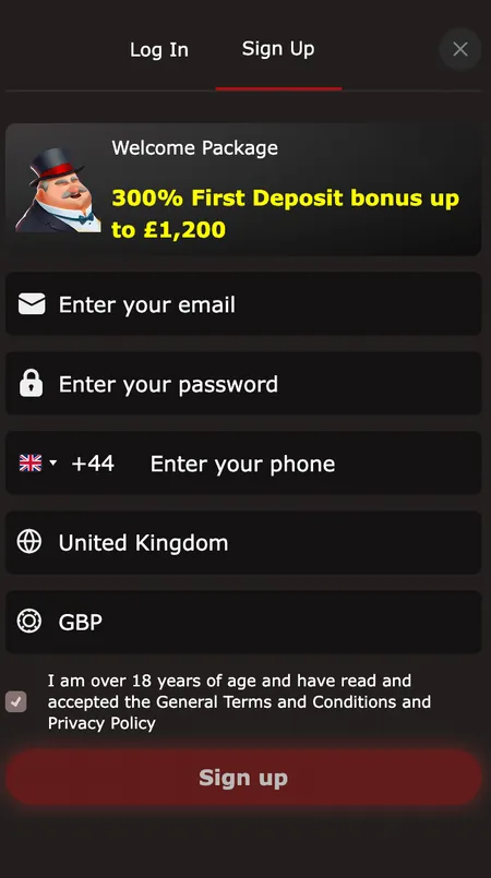 Mr Jones Casino registration form first step